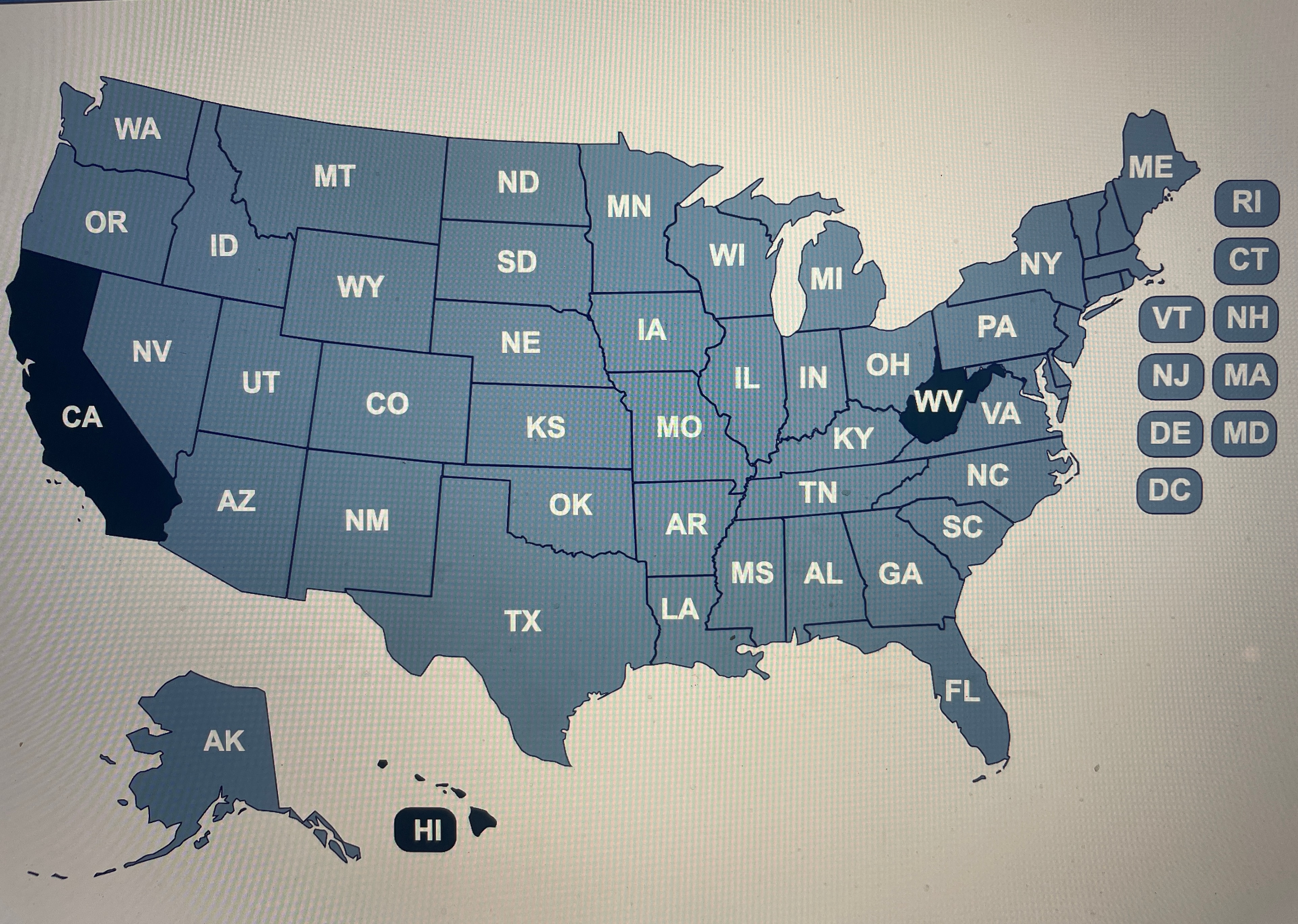 USA map showing states where Young Americans LLC has taught STEM